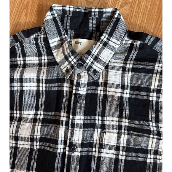 Tilley Plaid Dress Shirt Black & White Men's Lg Long Sleeve Button Up Classic - Picture 3 of 10